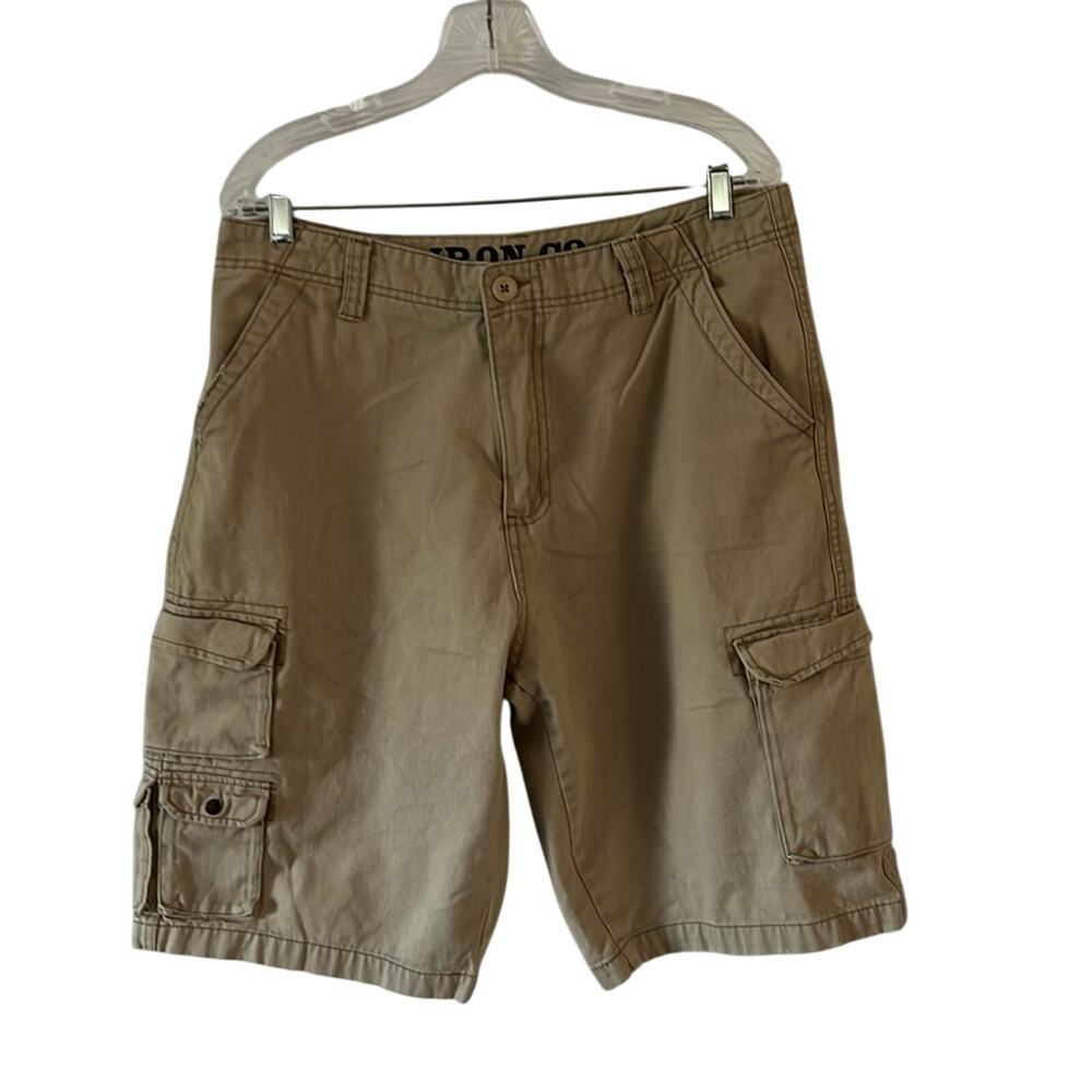 Iron Co. Mens size 34 Tan Cotton Twill Cargo Shorts  Casual Pockets Gorpcore